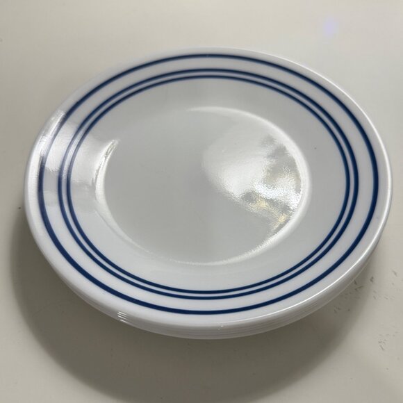 4 Corelle Vitrelle Classic Cafe White Bread Plates With Blue Stripes 6.75" Lot B - Picture 2 of 4